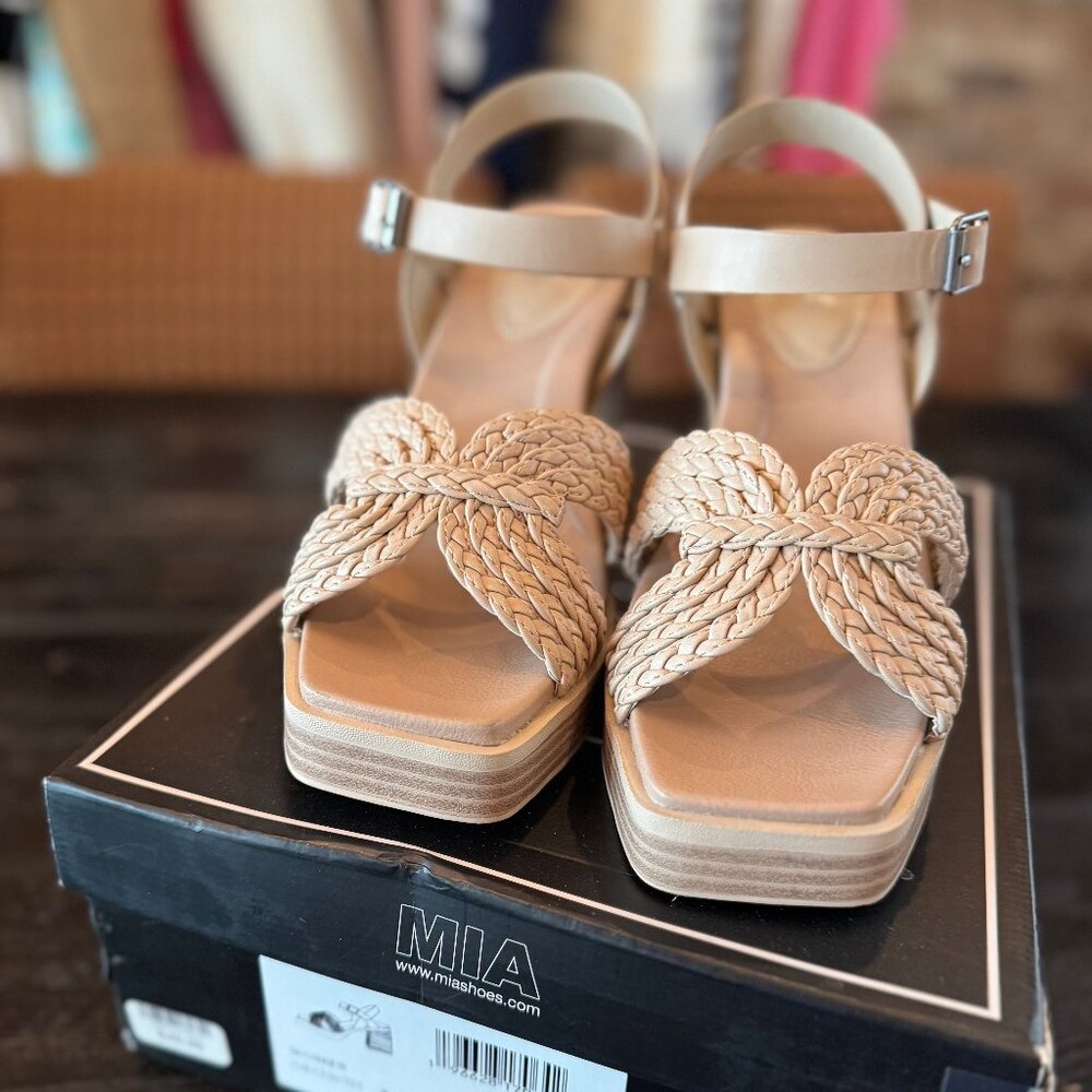 Mia Tan Braided Platform Heal Sandals